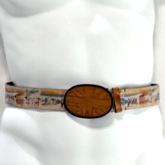 WEEKENDER Mens Genuine Italian Leather Belt British Cross Symbol Buckle Size 36 - Picture 1 of 15
